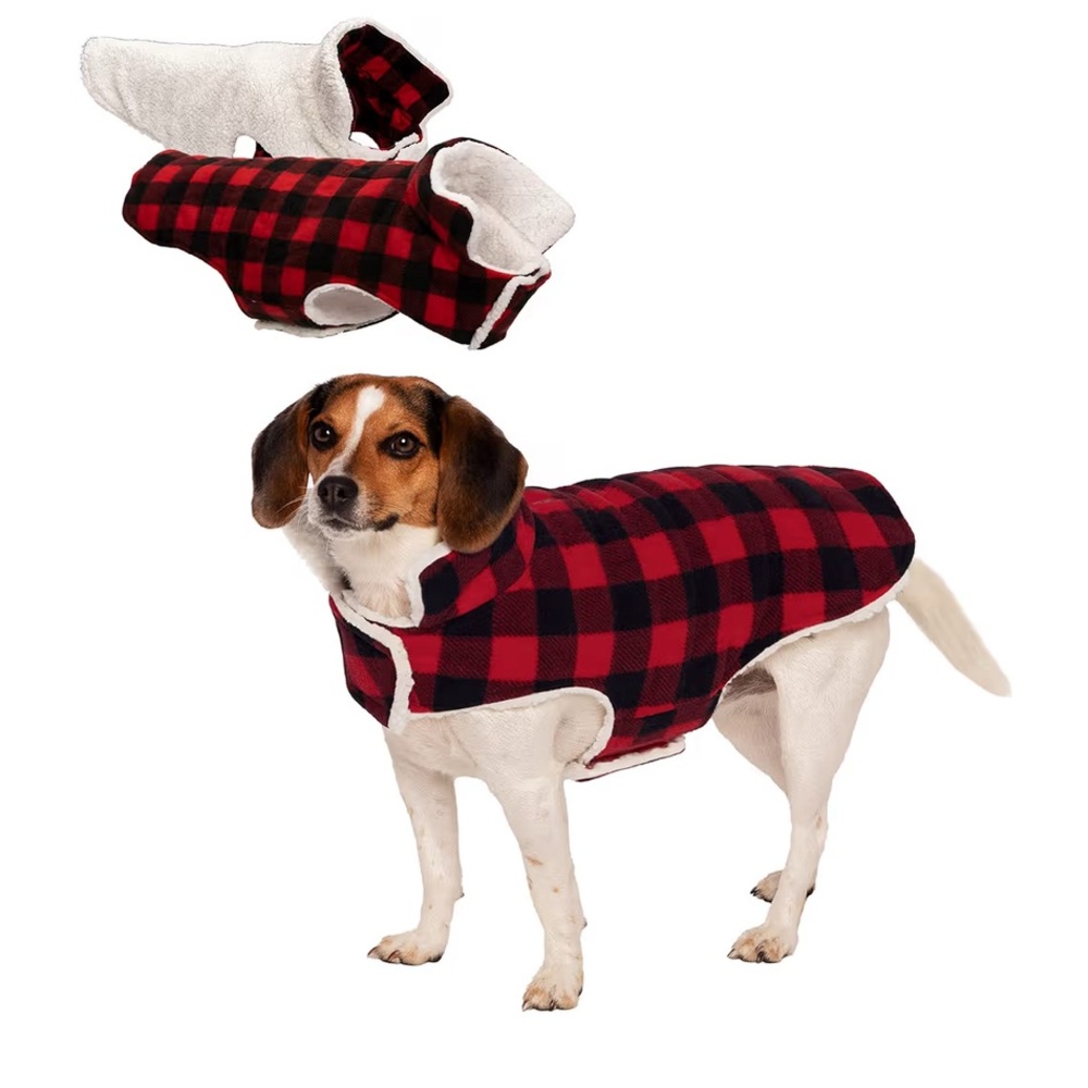 Furhaven Plaid Dog Coat - Red and Black sz Large. New